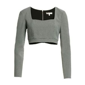 WAYF Houndstooth Long Sleeve Zip Crop Top